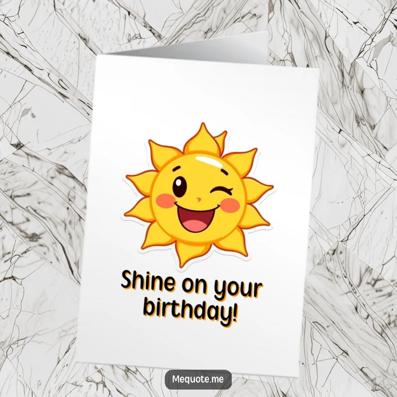 Free printable sun birthday card, a happy sun character giving a bright, cheerful wink.