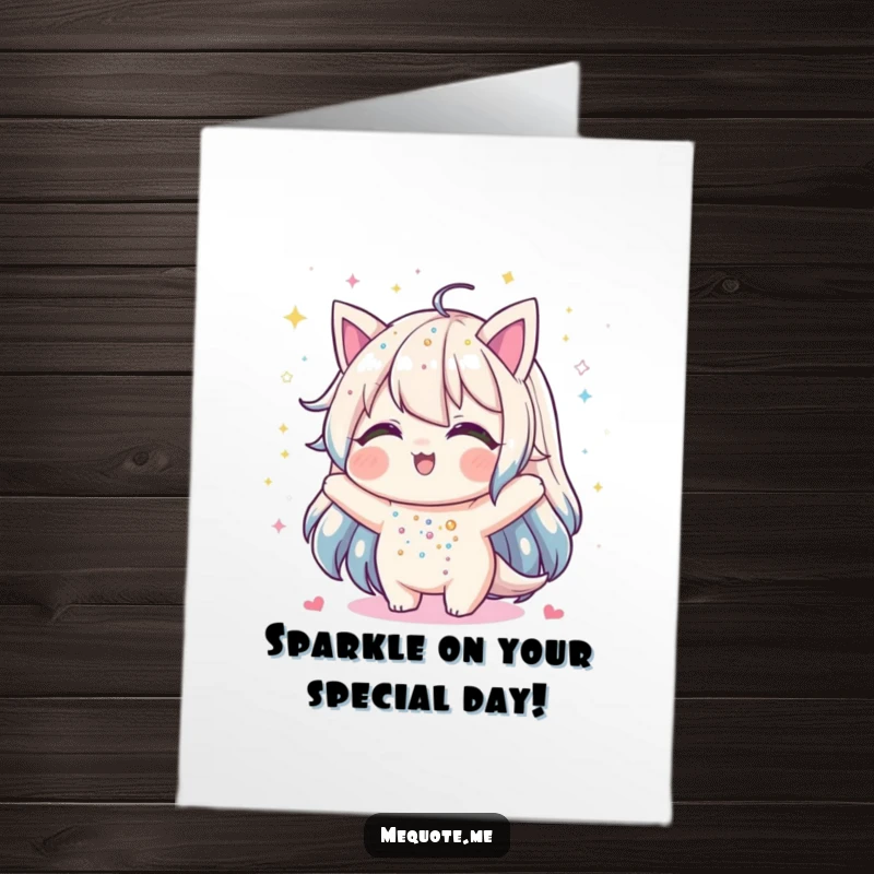 Funny Free Printable Birthday Card featuring a playful character joyfully showering itself with glitter, celebrating joyfully.