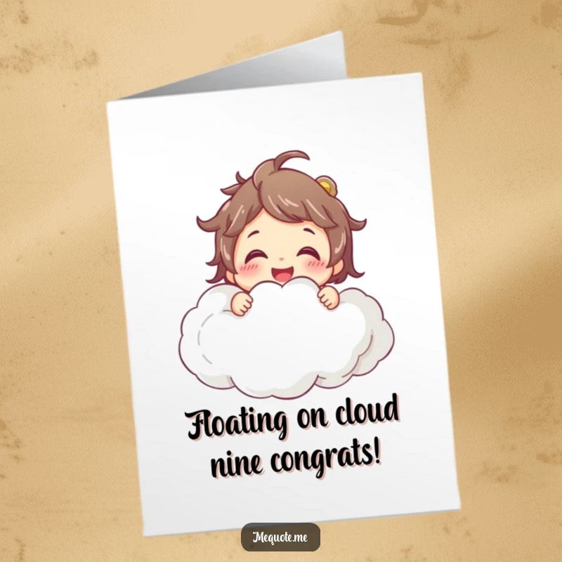Funny Free Printable Congrats Card: Character hugging a cloud, representing joy and accomplishment.