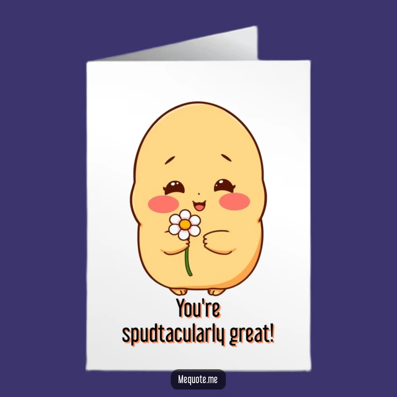 Free Printable Congrats Card: Shy Potato Holding Flower - Funny Downloadable Celebration