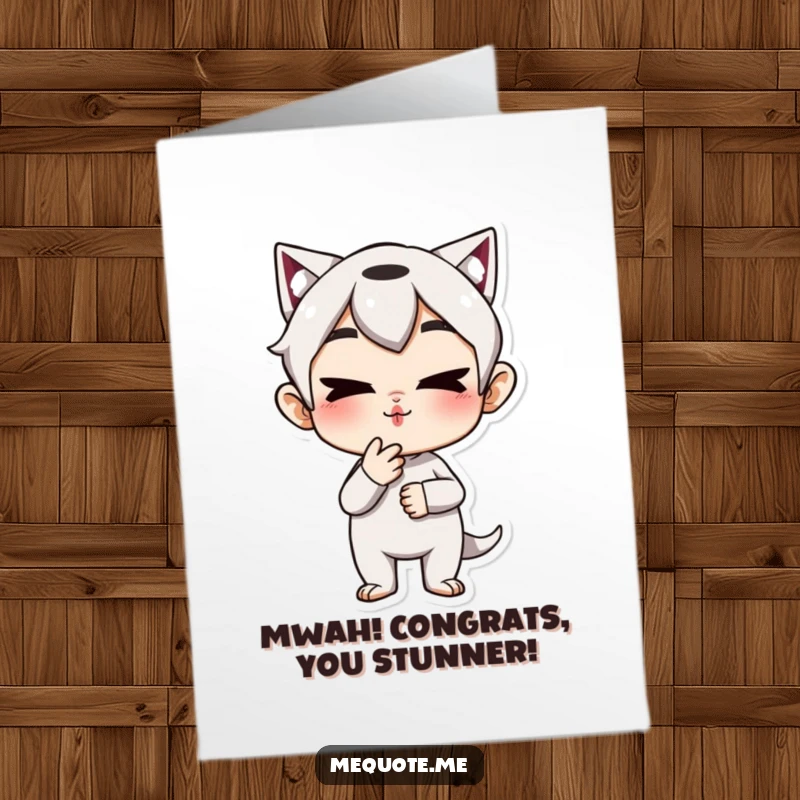 Funny Free Printable Congratulations Card: A mischievous character playfully winks while blowing a kiss towards the observer.