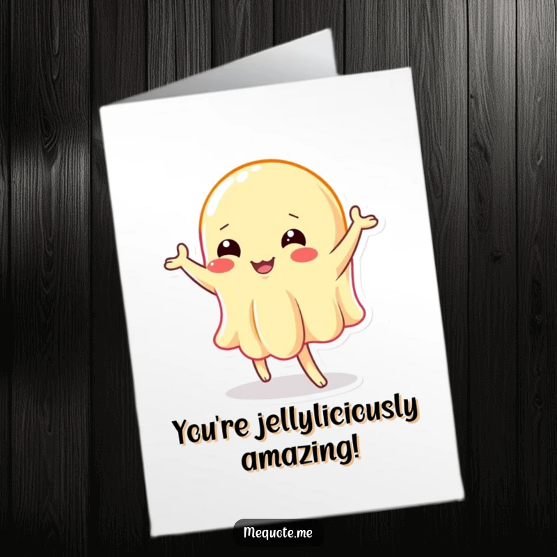 Funny Free Printable Congratulations Card: A wobbly jelly character doing a quirky, silly dance to celebrate.