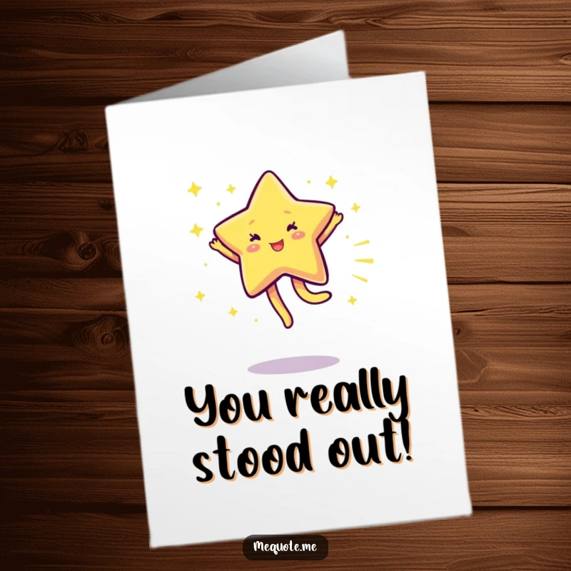 Free printable star congratulations card, a sparkling star character doing a happy cartwheel to celebrate.