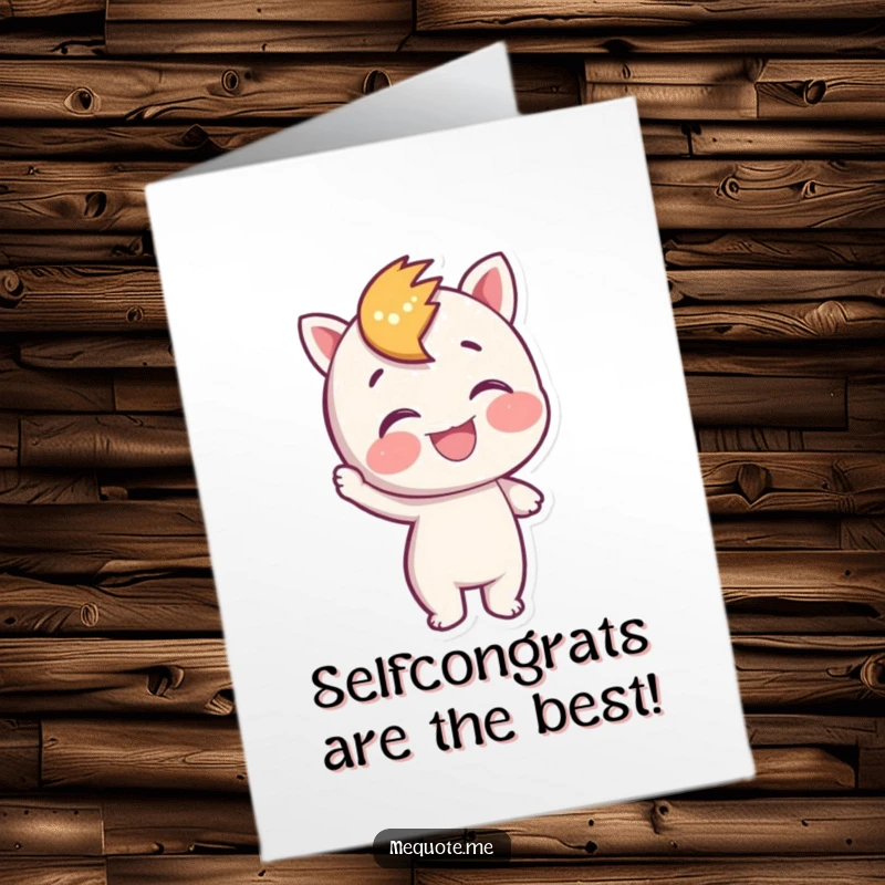 Funny Free Printable congratulations card depicting a character joyfully patting itself on the back, celebrating accomplishments.