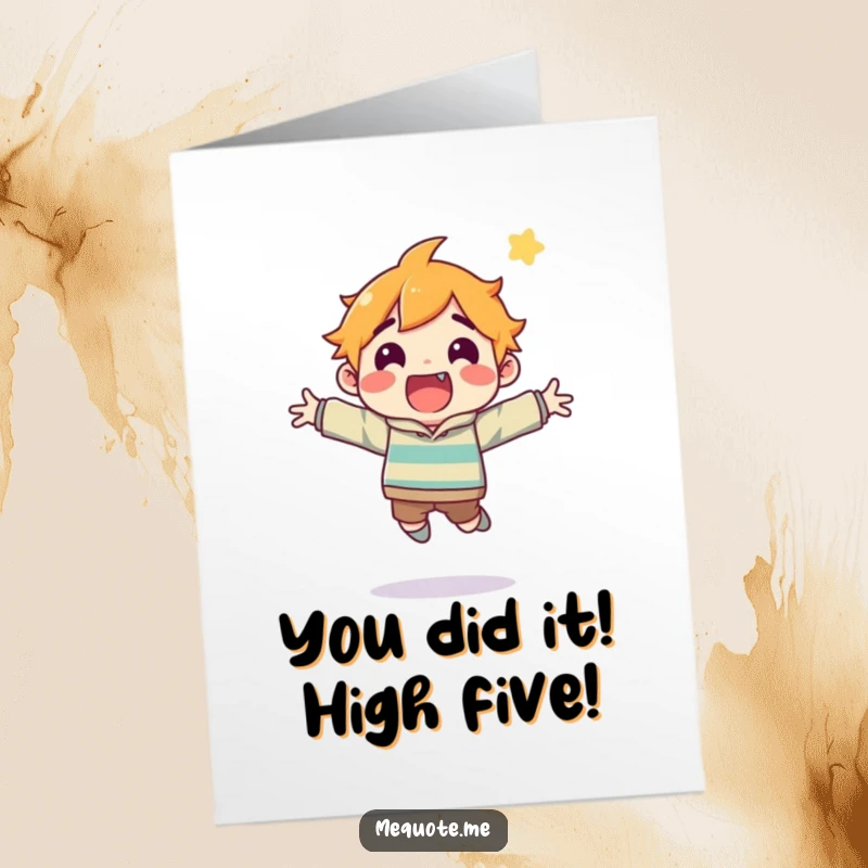Funny Free Printable congratulations card showing a character jumping for joy, ideal for celebrating accomplishments big and small.