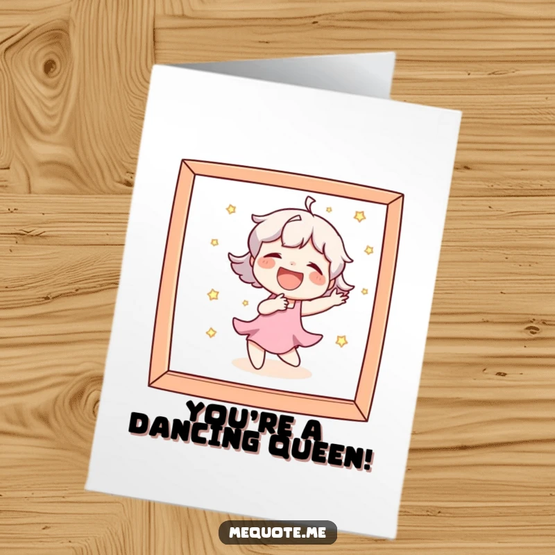 Funny Free Printable Congratulations Card: Character caught mid-laugh, joyfully dancing in front of its mirror reflection.