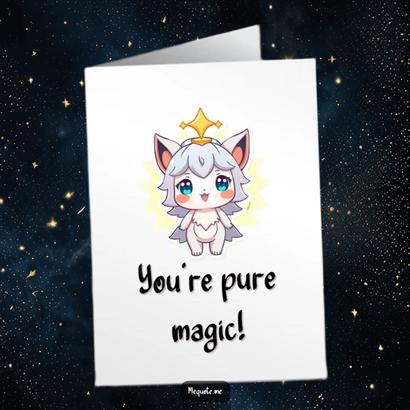 Funny Free Printable Congratulations Card: Character beams with pride, looking at its own magnificent glowing aura.