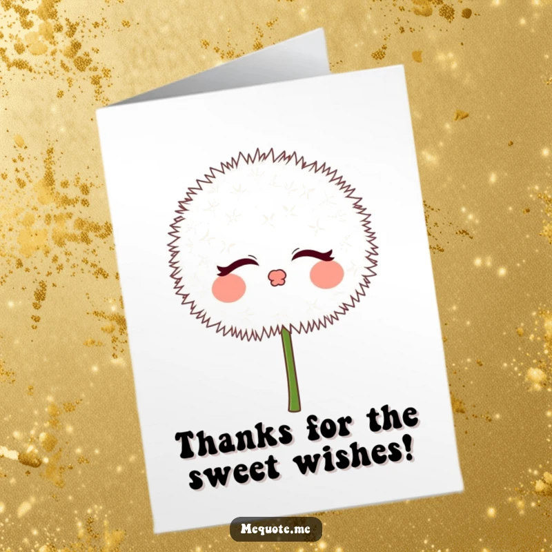 Free printable dandelion thank you card, a cute puff character blowing loving kisses to say thanks.