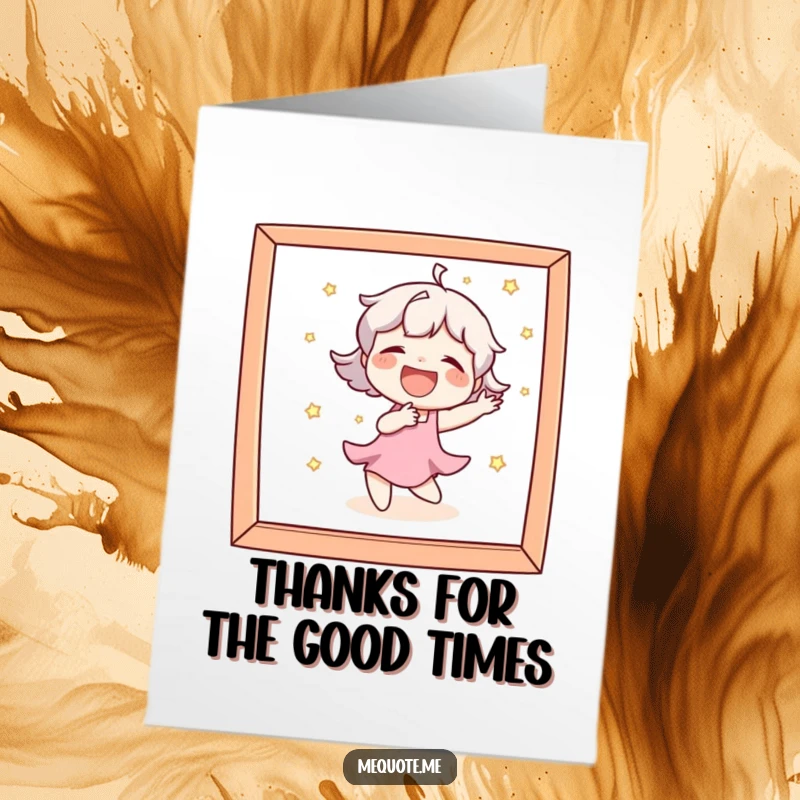 Funny Free Printable Thank You Card: Character laughing heartily, dancing playfully in a mirror, a unique expression of thanks.