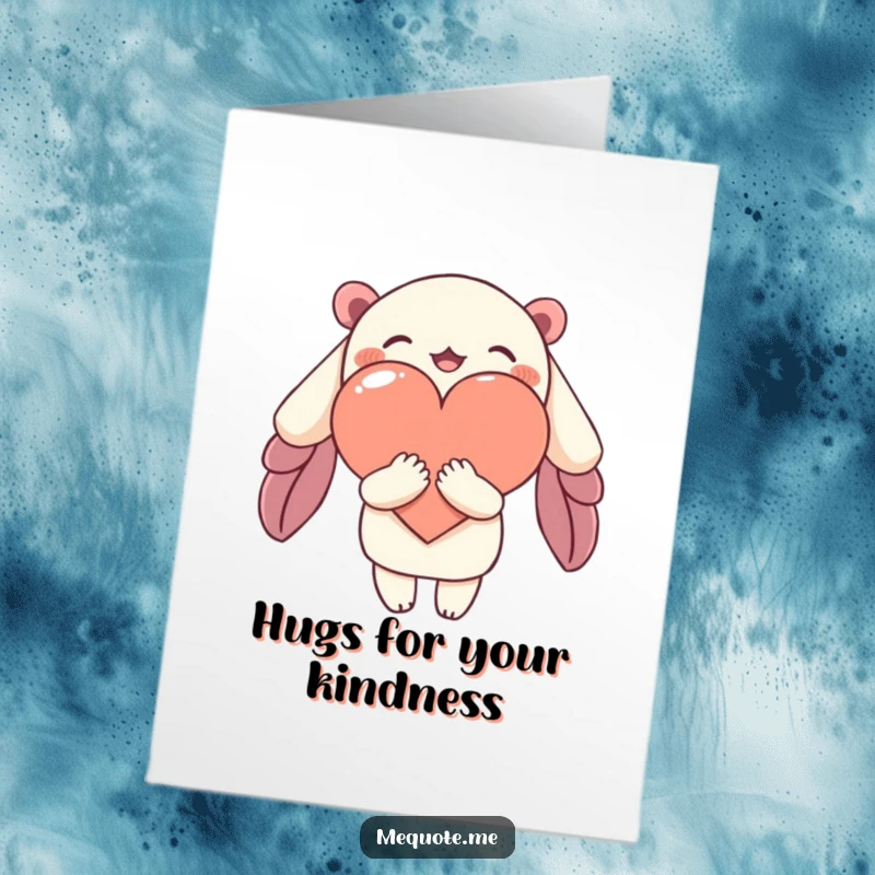 Funny Free Printable thank you card where a charming character embraces an abstract heart shape with warmth.
