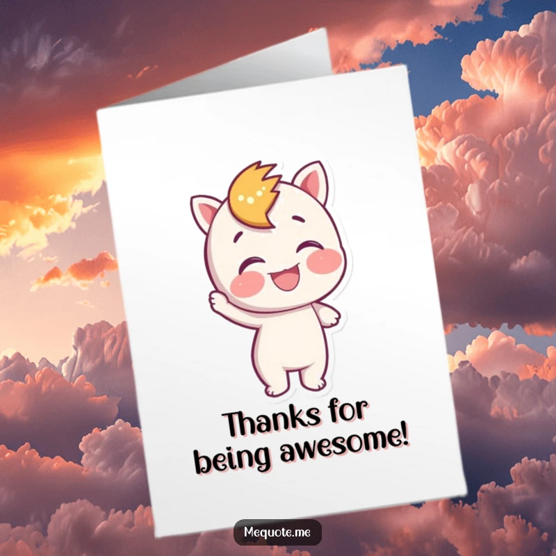 Funny Free Printable thank you card of a character happily giving itself a pat on the back, symbolizing self-appreciation.