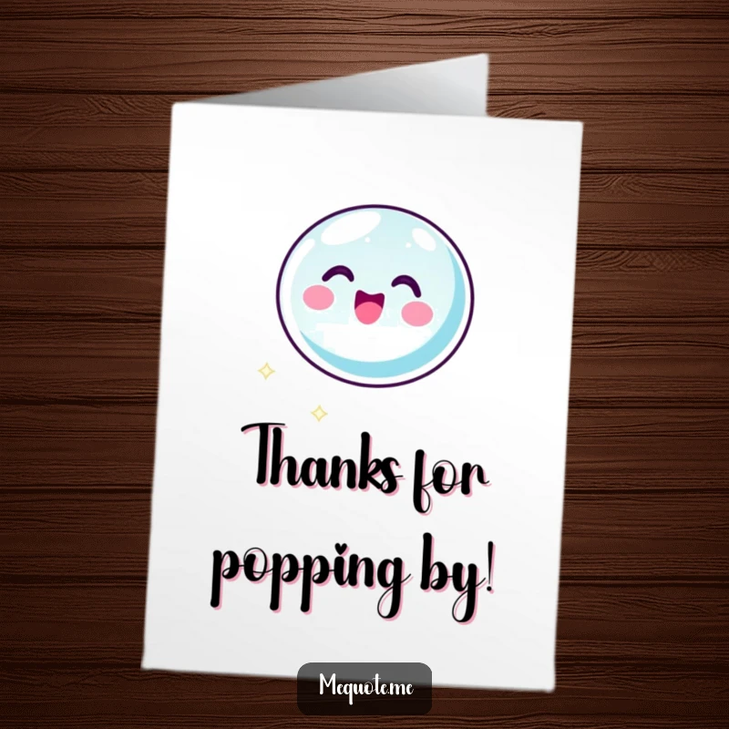 Funny Free Printable Thank You Card featuring a bubbly bubble icon character floating with glee, expressing sincere thanks.