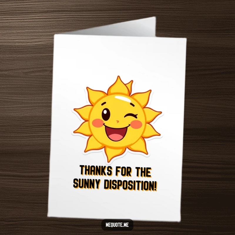 Free printable sun thank you card, a happy sun character giving a warm, cheerful wink.