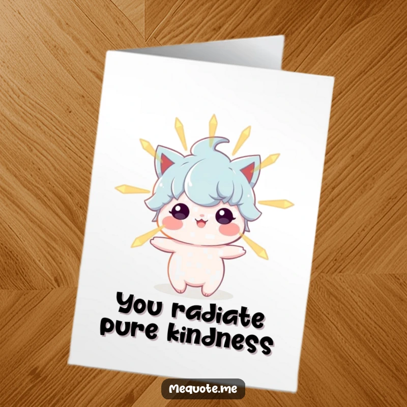 Funny Free Printable thank you card with a whimsical character radiating positive energy and a gentle, soft glow.