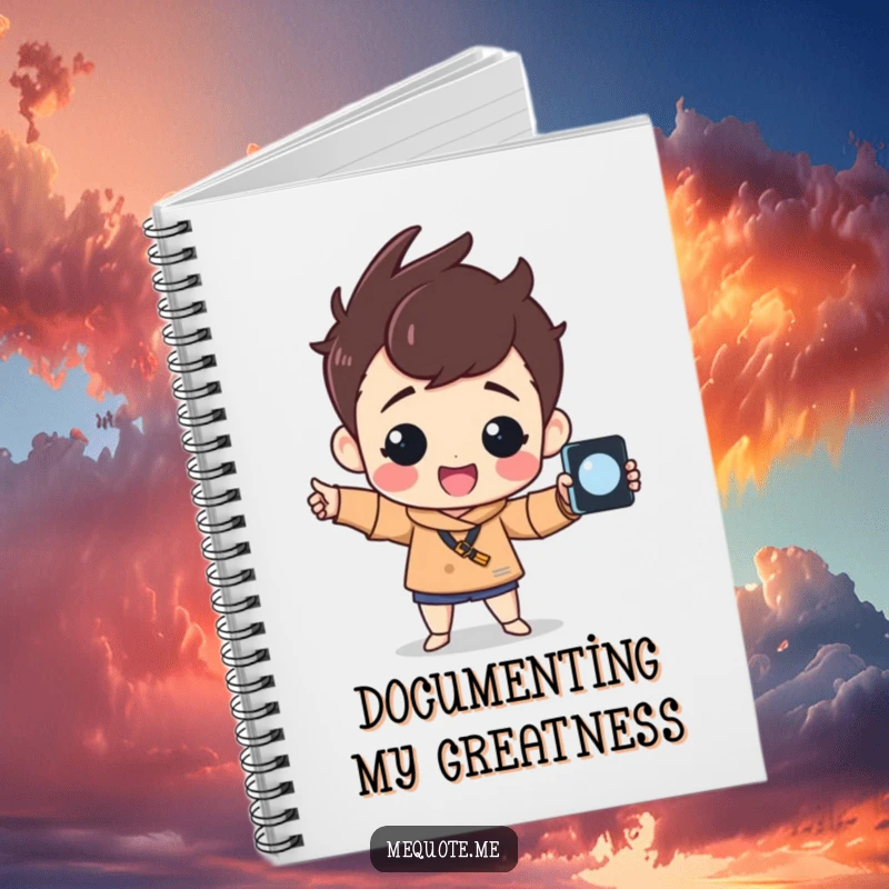 Funny Notebook with a cheerful character striking a proud pose with a selfie stick, ideal for notes and doodles.