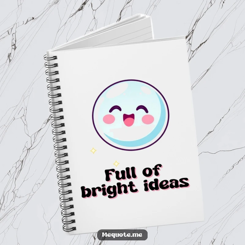 Funny notebook with a bubbly bubble icon character floating cheerfully with glee, perfect for notes and ideas. A humorous stationery gift.