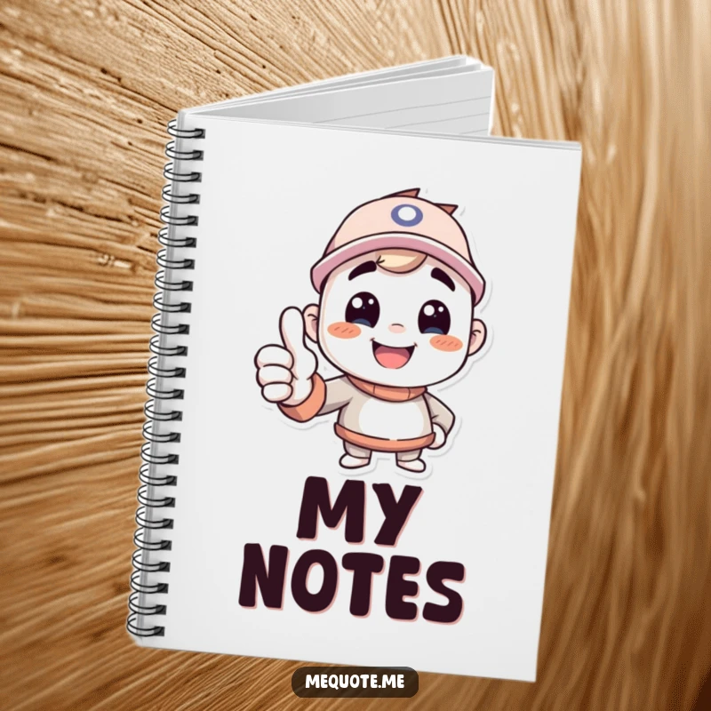 Funny notebook with a happy character giving a confident thumbs up to its reflection, perfect for writing down positive thoughts.