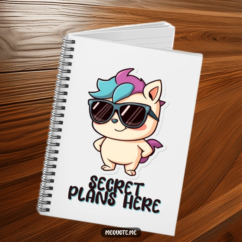 Funny notebook cover featuring a mischievous character wearing sunglasses and a confident smirk, inspiring cool thoughts.