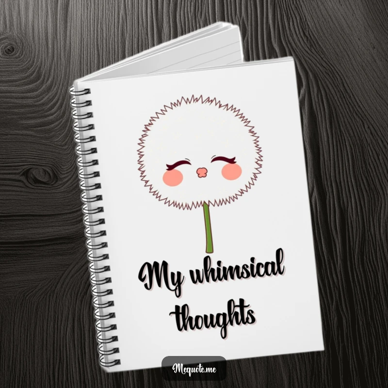 Funny Dandelion Notebook featuring a cute puff character blowing kisses, ideal for journaling sweet thoughts and ideas.