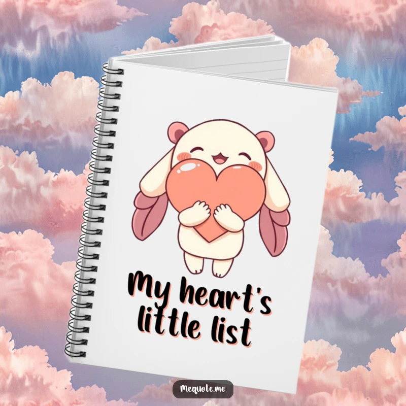 Funny notebook cover with a character embracing a heart shape, symbolizing the expression of love and deep affection.