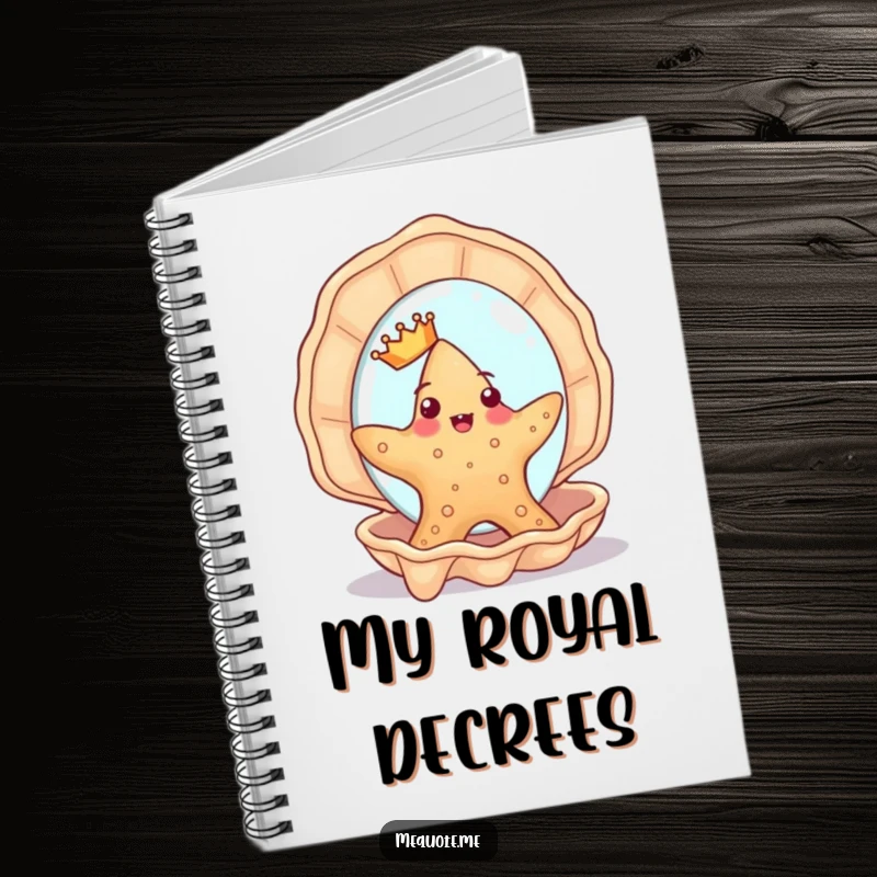 Funny Starfish Notebook: A cute starfish wearing a tiny crown admires its reflection in a seashell mirror, perfect for jotting down funny thoughts.