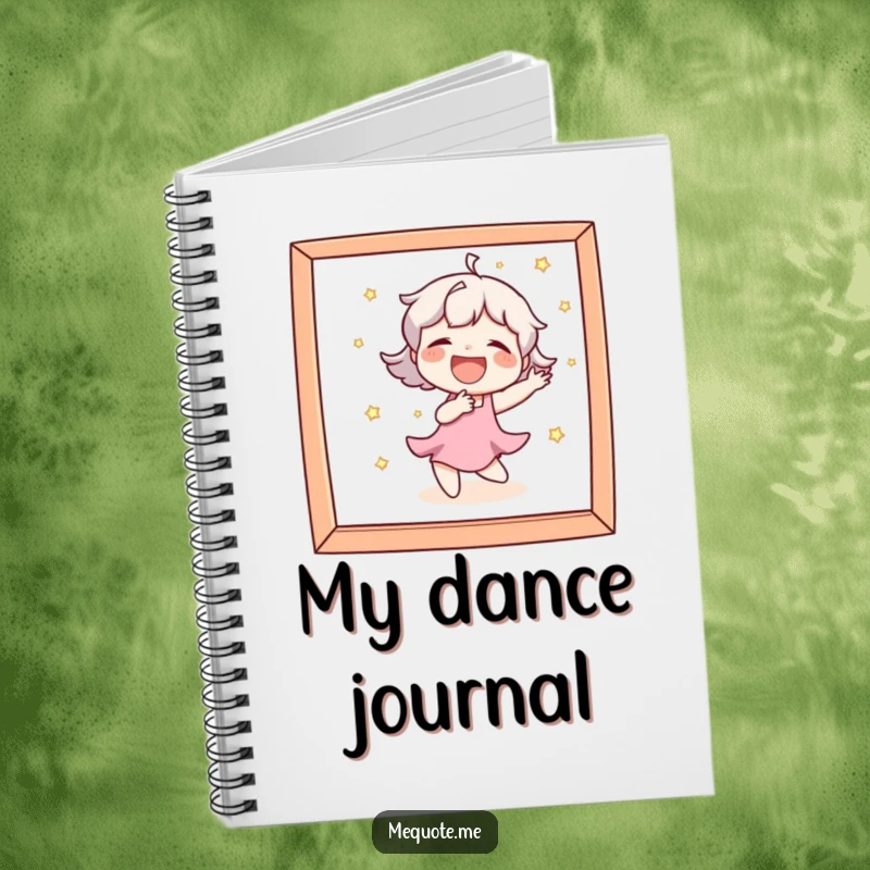 Funny Notebook featuring a character laughing heartily while dancing playfully and observing its reflection in a mirror.