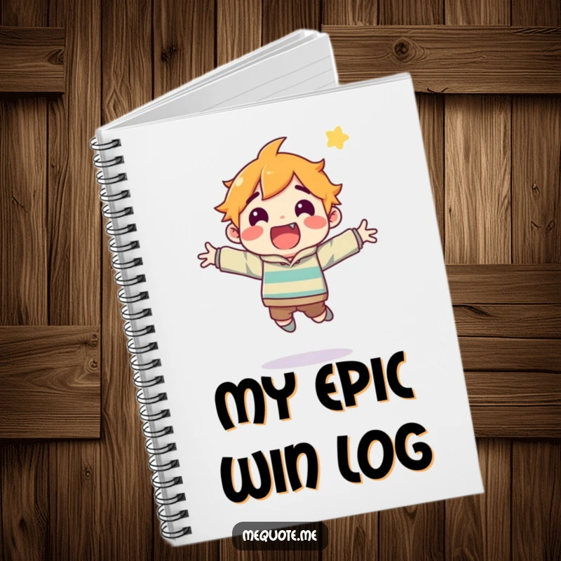 Funny notebook cover with an animated character jumping energetically, symbolizing the excitement of new ideas and creative breakthroughs.