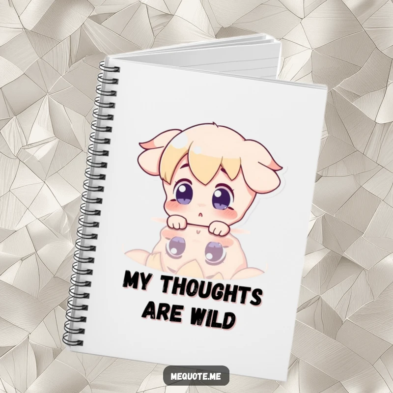 Funny Notebook with a surprised character gazing at its reflection in a shiny surface, ideal for notes and ideas.