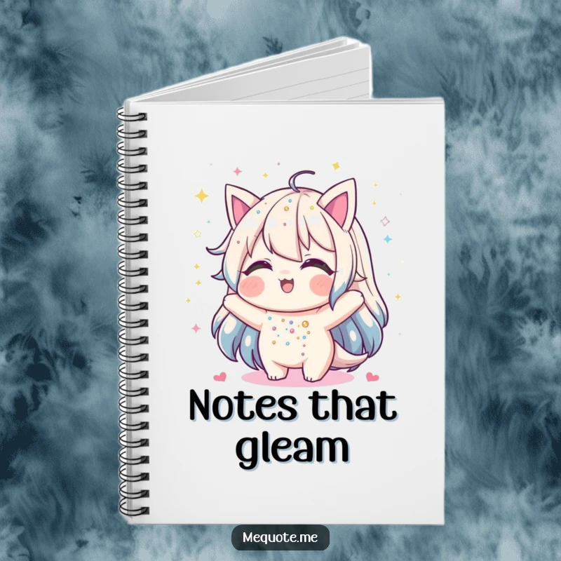 Funny notebook cover featuring a character joyfully showering itself with glitter, inspiring creativity and fun.