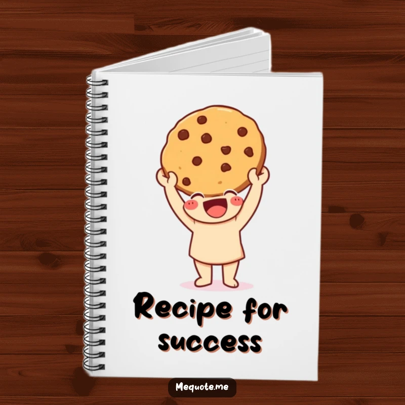 Funny Notebook with a happy character triumphantly holding a freshly baked cookie, perfect for recipes and notes.