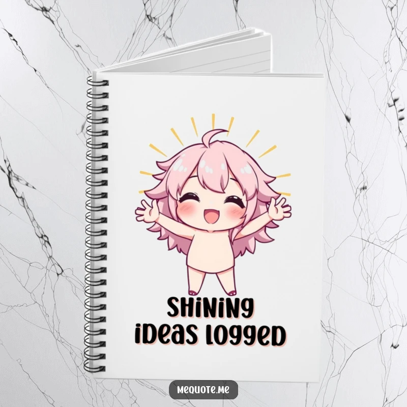 Funny Notebook with a character in a confident, radiant stance, designed for capturing bold ideas and plans.