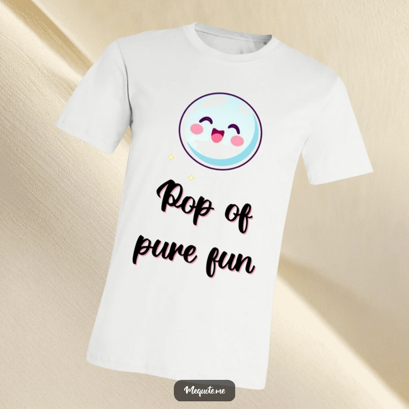 Funny t-shirt with a bubbly bubble icon character in mid-air, radiating pure, unadulterated glee. A humorous apparel gift.