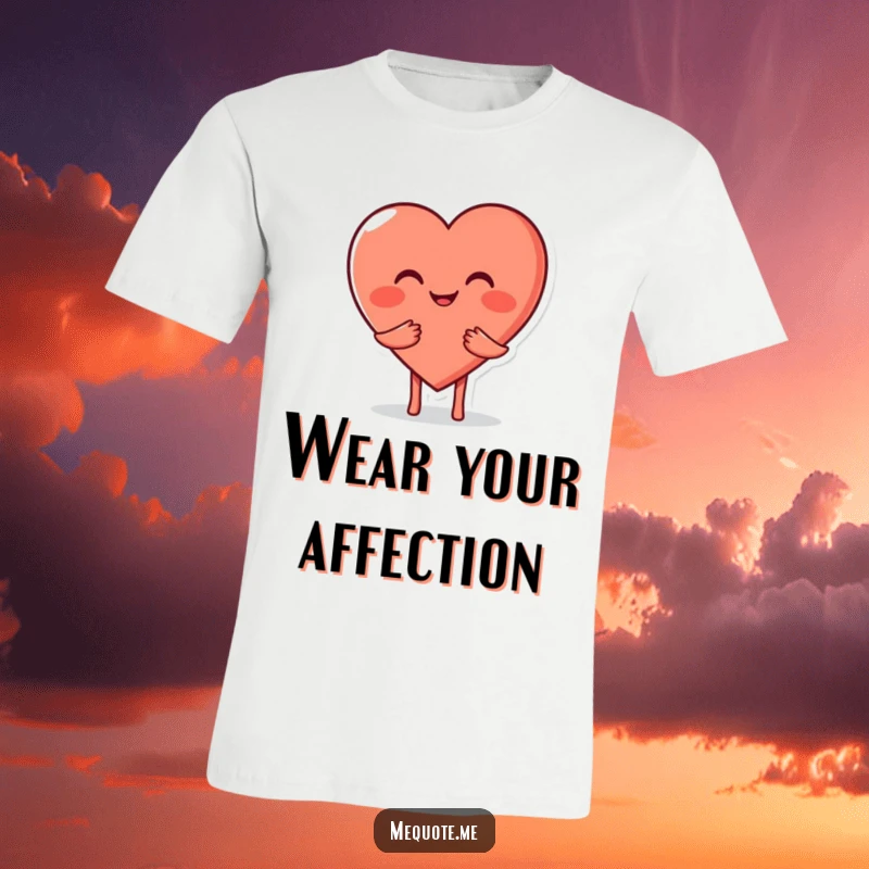 Funny Heart Hug T-Shirt featuring a smiling heart character embracing warmly, symbolizing love and cheerful affection.