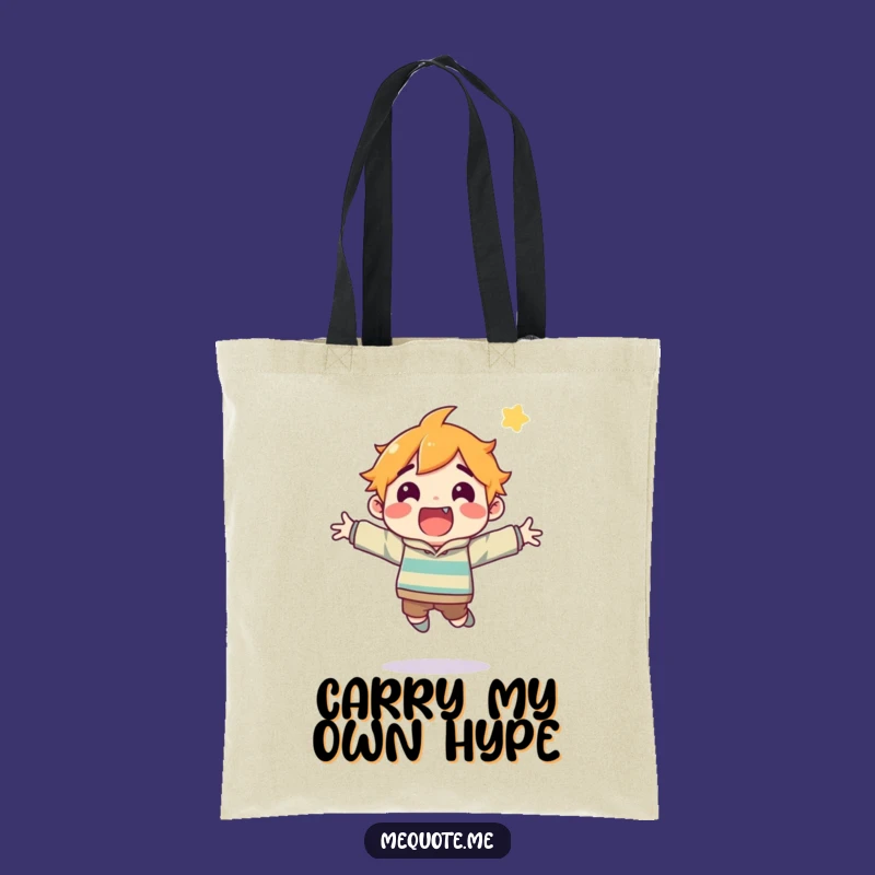 Funny Tote Bag: Excited Character's Leap of Joy, Carry Your Wins Stylishly!