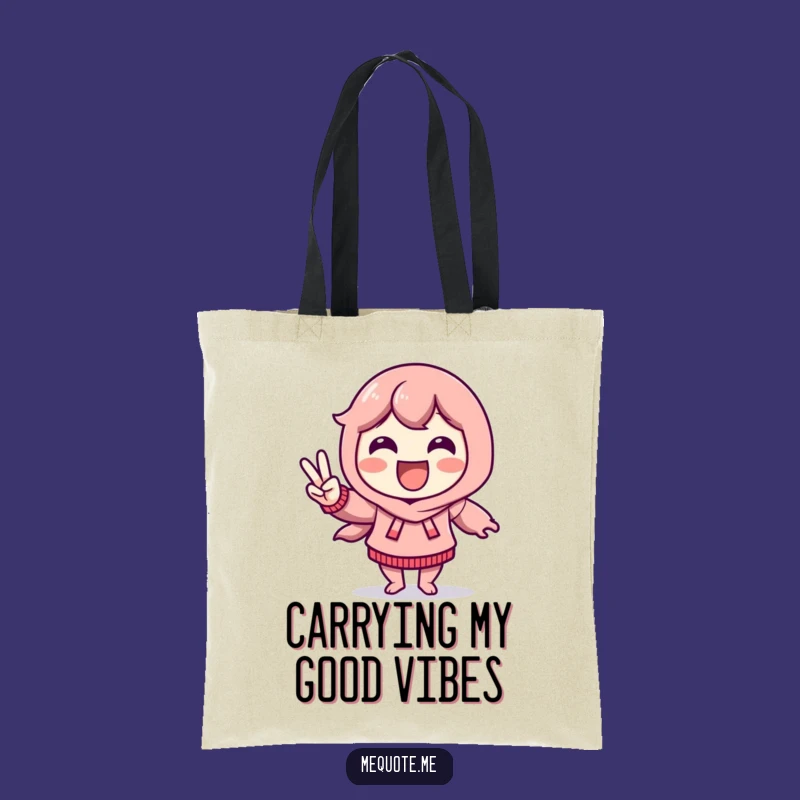 Funny Victory Dance Tote Bag: Delighted Character Peace Sign, Stylish & Fun