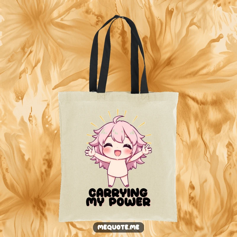 Funny Tote Bag featuring a character in a confident, radiant stance, representing self-assurance and boldness.