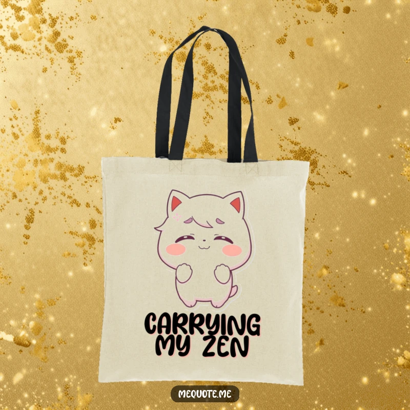 Funny Tote Bag featuring a character with closed eyes, radiating pure self-satisfaction and serene happiness.