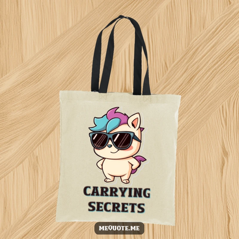 Funny tote bag featuring a mischievous character wearing cool sunglasses and sporting a confident, playful smirk.