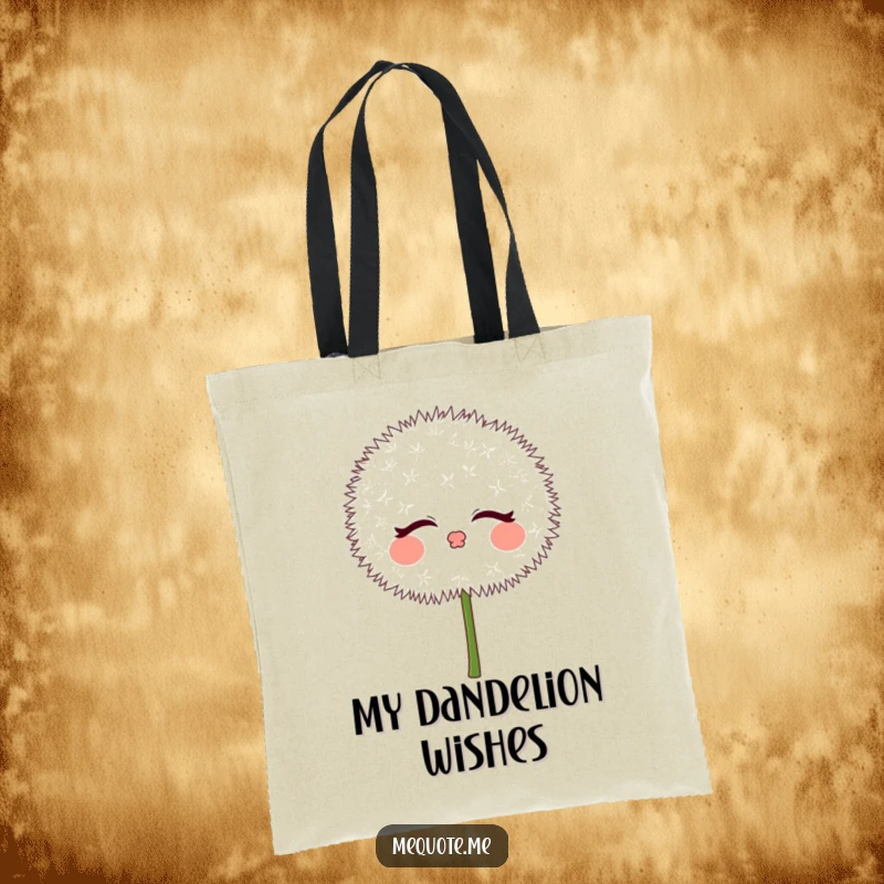 Funny Dandelion Tote Bag with a cute puff character blowing kisses, a whimsical and practical accessory for carrying joy.
