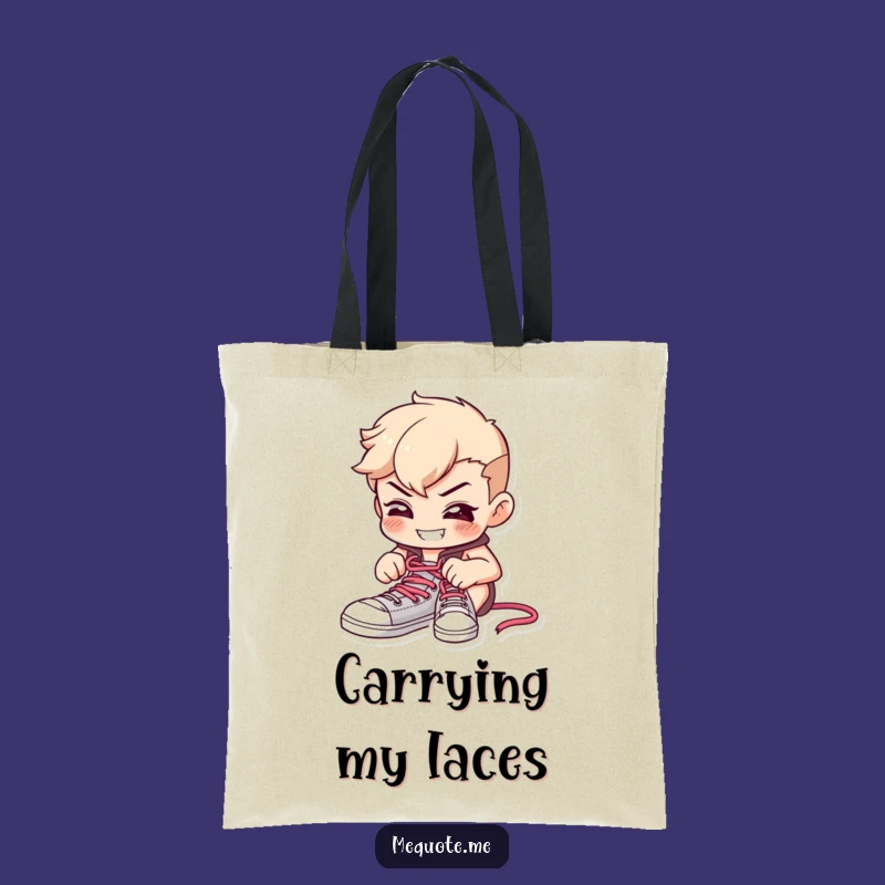 Funny Determined Shoelace Tote Bag: Carry Your Goals with this Hilarious Grinning Character