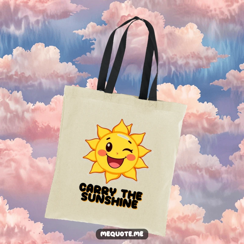 Funny Sun Tote Bag with a happy sun character giving a cheerful wink, a bright and practical accessory for carrying joy.