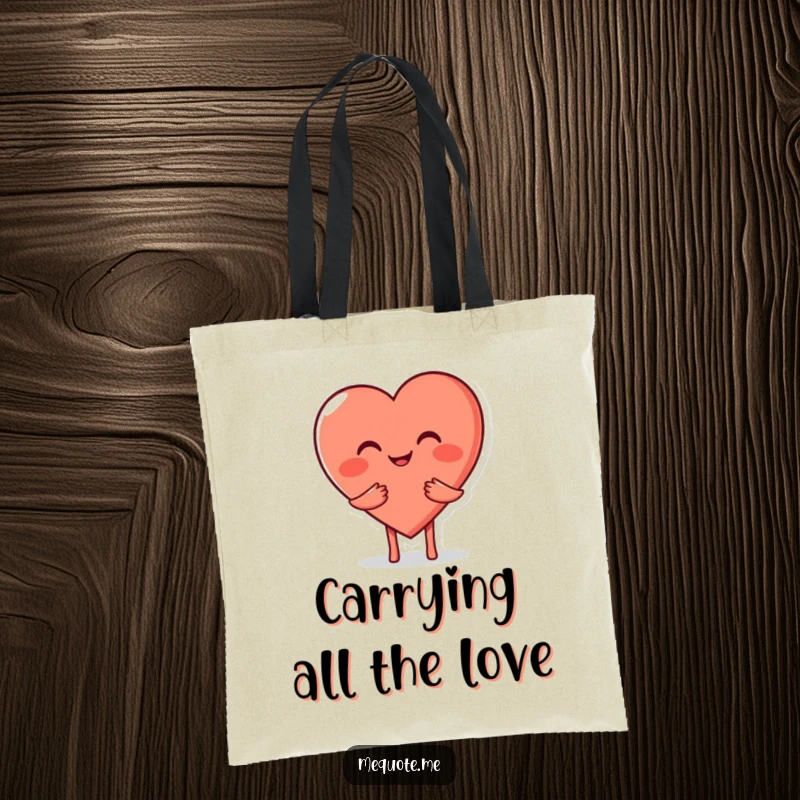 Funny Heart Hug Tote Bag featuring a smiling heart character offering a warm embrace, a cheerful and practical accessory.