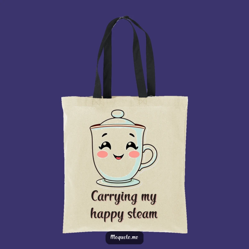Funny Teacup Tote Bag: Charming Grinning Character, Perfect Humorous Shopping Gift
