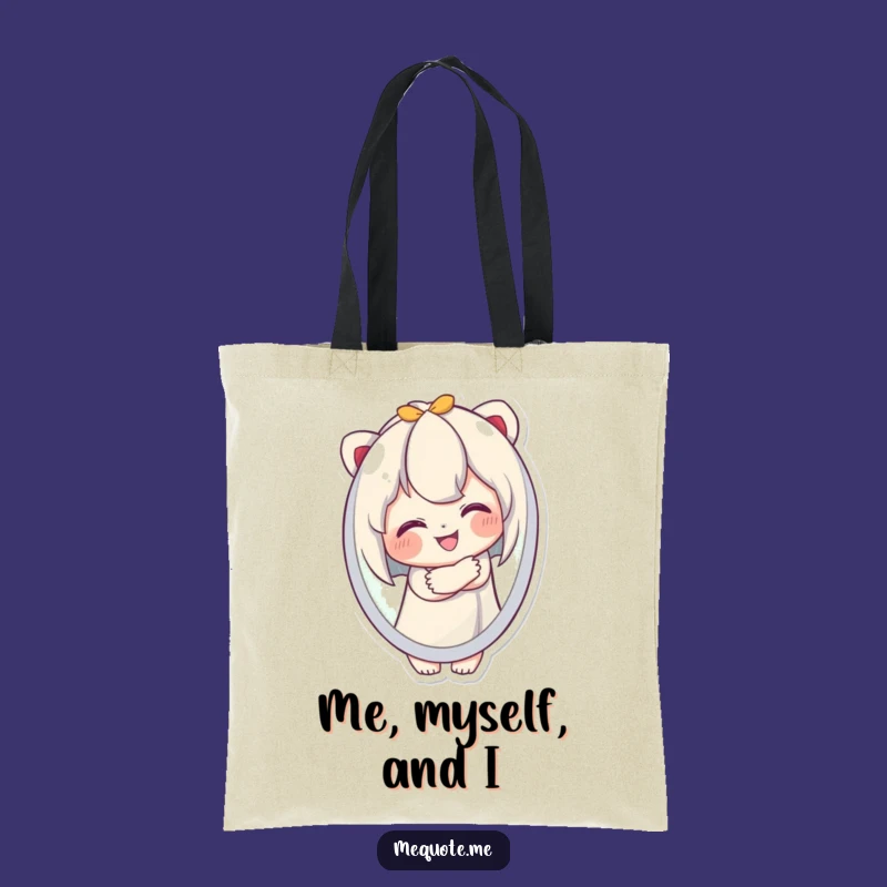 Funny Tote Bag: Cute Character Embraces Reflection, Chic and Hilarious Gift