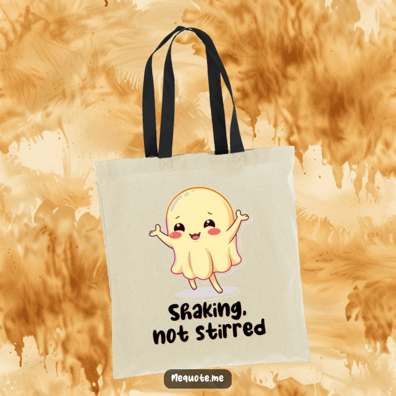 Funny tote bag: A wobbly jelly character showing off a silly dance, perfect for carrying items with joy.